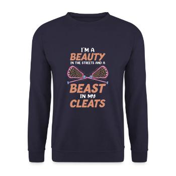 Funny Lacrosse Beauty Lacrosse Player - Unisex Sweatshirt - navy - Front - Alina (178cm) & Michal (187cm)