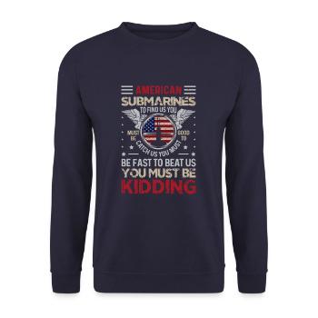 American Submarines Funny Patriotic Navy US - Unisex Pullover - Navy - Vorne - Alina (178cm) & Michal (187cm)