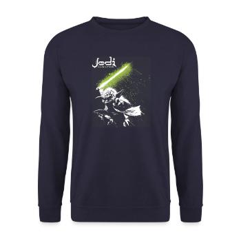 Star Wars Meister Yoda Mit Grünem Lichtschwert - Unisex Pullover - Navy - Vorne - Alina (178cm) & Michal (187cm)
