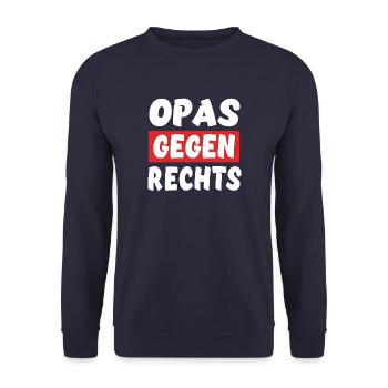 Opas Gegen Rechts - Rechts Nein Danke - Unisex Pullover - Navy - Vorne - Alina (178cm) & Michal (187cm)