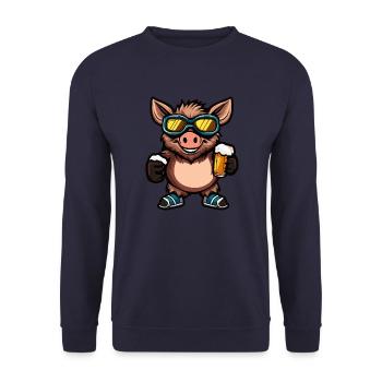 Cochon Après-Ski Bière Bande Dessinée Sanglier - Sweat-shirt Unisexe - marine - Devant - Alina (178cm) & Michal (187cm)