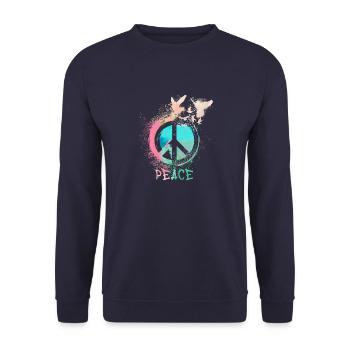 pastell ,graffiti, peace, flagge, friede, tauben - Unisex Pullover - Navy - Vorne - Alina (178cm) & Michal (187cm)