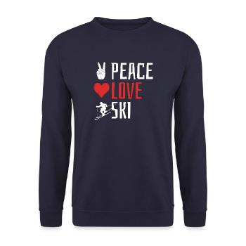 Peace Love Ski, Apres Ski, Wintersport, Skiurlaub - Unisex Pullover - Navy - Vorne - Alina (178cm) & Michal (187cm)