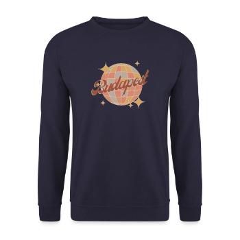 Budapest Retro Vintage Design Diskokugel - Unisex Pullover - Navy - Vorne - Alina (178cm) & Michal (187cm)