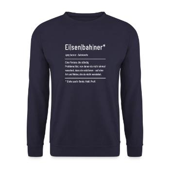 Eisenbahner - Definition - Lexikon - Unisex Pullover - Navy - Vorne - Alina (178cm) & Michal (187cm)
