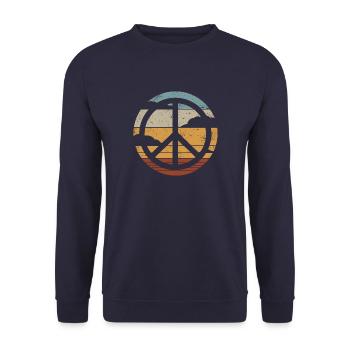 Friedenszeichen Retro Design Peace Zeichen - Unisex Pullover - Navy - Vorne - Alina (178cm) & Michal (187cm)