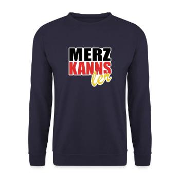 Merz kanns - Kanzler - Kanzlerkandidat - Unisex Pullover - Navy - Vorne - Alina (178cm) & Michal (187cm)