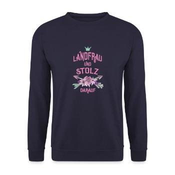Landfrau und stolz darauf - Unisex Pullover - Navy - Vorne - Alina (178cm) & Michal (187cm)