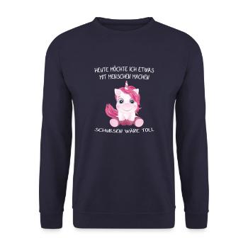 EINHORN - Heute möchte ich was mit Menschen machen - Unisex Pullover - Navy - Vorne - Alina (178cm) & Michal (187cm)