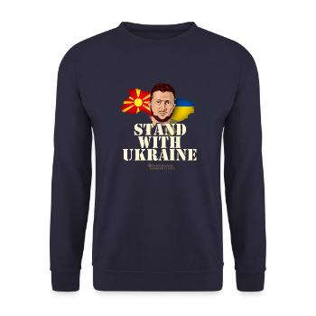 Nordmazedonien Ukraine - Unisex Pullover - Navy - Vorne - Alina (178cm) & Michal (187cm)