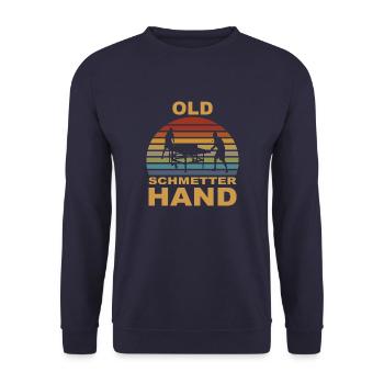 Tischtennis Old Schmetterhand lustiger Spruch - Unisex Pullover - Navy - Vorne - Alina (178cm) & Michal (187cm)