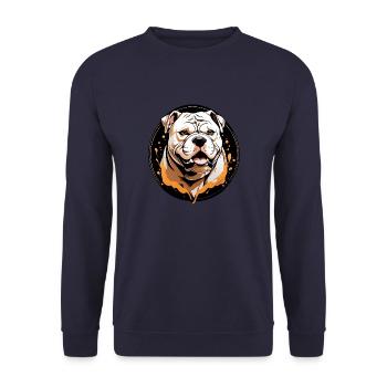 Amerikanische Bulldogge Portrait im Kreis - Unisex Pullover - Navy - Vorne - Alina (178cm) & Michal (187cm)
