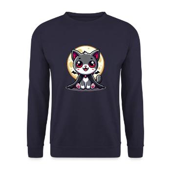Cute Halloween Cat Vampire Bat Cartoon - Unisex Sweatshirt - navy - Front - Alina (178cm) & Michal (187cm)