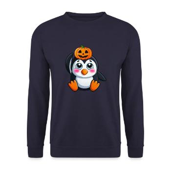 Mignon Halloween Pingouin Citrouille Dessin Animé Design - Sweat-shirt Unisexe - marine - Devant - Alina (178cm) & Michal (187cm)