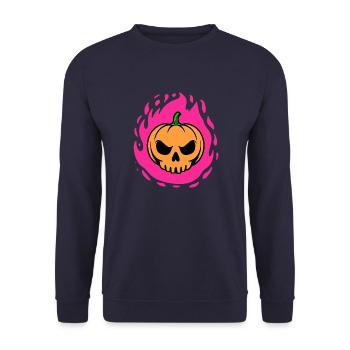 Pumpkin Skull in Pink Flames - Unisex Sweatshirt - navy - Front - Alina (178cm) & Michal (187cm)