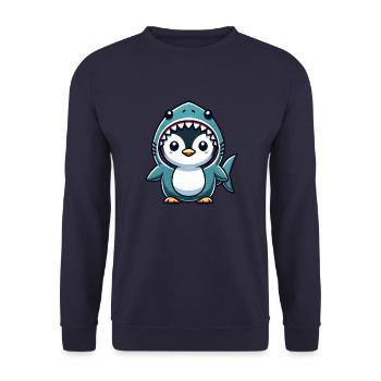 Pinguin im Hai-Kostüm süße Verkleidung - Unisex Pullover - Navy - Vorne - Alina (178cm) & Michal (187cm)