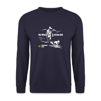 Der Weg ist das Ziel - Camino 2025 - Jakobsweg - Unisex Pullover - Navy - Vorne - Alina (178cm) & Michal (187cm)