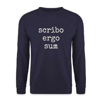scribo ergo sum - ich schreibe also bin ich - Unisex Pullover - Navy - Vorne - Alina (178cm) & Michal (187cm)