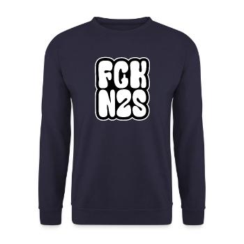 FCK NZS - Against the Right - Never Again! Sticker - Unisex Sweatshirt - navy - Front - Alina (178cm) & Michal (187cm)