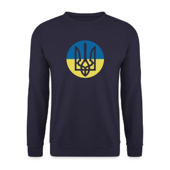 Ukraine Hilfe - Frieden für die Ukraine - Dreizack - Unisex Pullover - Navy - Vorne - Alina (178cm) & Michal (187cm)