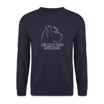 Mut, Kraft, Treue, Cane Corso - Hunde Fan - Unisex Pullover - Navy - Vorne - Alina (178cm) & Michal (187cm)