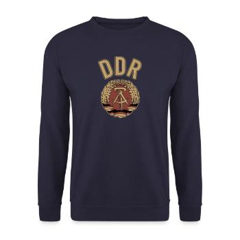 DDR, Osten, Ossi Geschenk - Unisex Pullover - Navy - Vorne - Alina (178cm) & Michal (187cm)