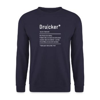 Drucker - Definition - Lexikon - Unisex Pullover - Navy - Vorne - Alina (178cm) & Michal (187cm)