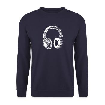 Chat mignon avec des écouteurs - écouter de la musique - Sweat-shirt Unisexe - marine - Devant - Alina (178cm) & Michal (187cm)