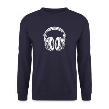 Chat mignon avec des écouteurs - écouter de la musique - Sweat-shirt Unisexe - marine - Devant - Alina (178cm) & Michal (187cm)