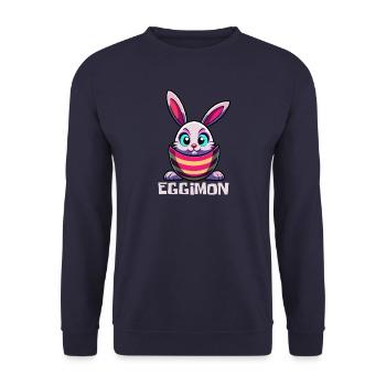 Eggimon - Osterhase - Osterei - Geschenk - Unisex Pullover - Navy - Vorne - Alina (178cm) & Michal (187cm)