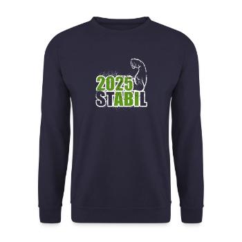 Stabil Abi 2025 - Bizeps - Abitur - Spruch - Unisex Pullover - Navy - Vorne - Alina (178cm) & Michal (187cm)