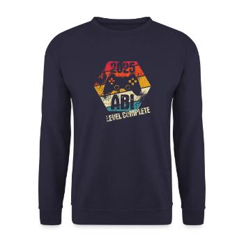 2025 Level ABI complete - Abitur - Gamer Spruch - Unisex Pullover - Navy - Vorne - Alina (178cm) & Michal (187cm)