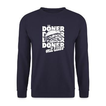 Döner Mit Alles - Döner Kebab - Fast Food - Spruch - Unisex Pullover - Navy - Vorne - Alina (178cm) & Michal (187cm)
