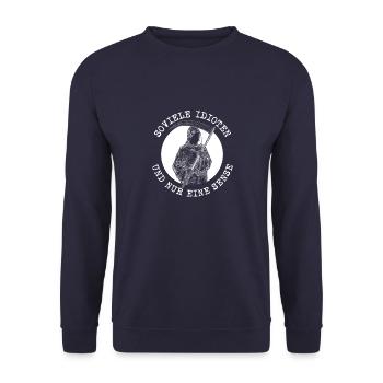 Soviele Idioten und nur eine Sense Sensenmann - Unisex Pullover - Navy - Vorne - Alina (178cm) & Michal (187cm)
