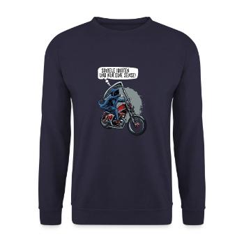 Soviele Idioten und nur eine Sense Sensenmann - Unisex Pullover - Navy - Vorne - Alina (178cm) & Michal (187cm)