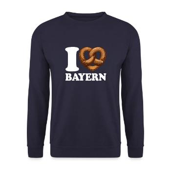 I Love Bayern & Brezn - Herz - Hobby - Unisex Pullover - Navy - Vorne - Alina (178cm) & Michal (187cm)