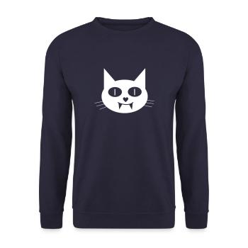 Halloween Vampir-Katze mit Eckzähnen - Unisex Pullover - Navy - Vorne - Alina (178cm) & Michal (187cm)