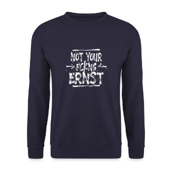 Not your Ernst - Denglish - Ruhrpott - Sprachkult - Unisex Pullover - Navy - Vorne - Alina (178cm) & Michal (187cm)