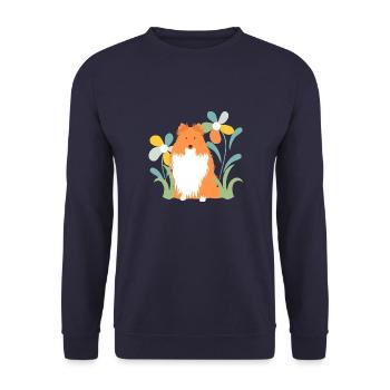 Chien de berger et fleur Shetland - Sweat-shirt Unisexe - marine - Devant - Alina (178cm) & Michal (187cm)