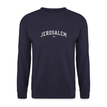 Soutenez Jérusalem : Conception du patrimoine palestinien - Sweat-shirt Unisexe - marine - Devant - Alina (178cm) & Michal (187cm)
