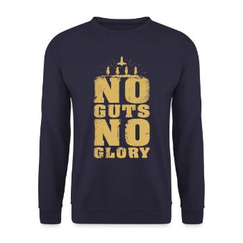 No Guts No Glory sandfarben - Unisex Pullover - Navy - Vorne - Alina (178cm) & Michal (187cm)