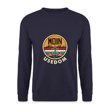 Moin Usedom Ostsee - Leuchtturm Anker - Unisex Pullover - Navy - Vorne - Alina (178cm) & Michal (187cm)