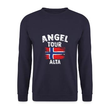 ALTA - Angel Tour Norwegen Geschenk - Unisex Pullover - Navy - Vorne - Alina (178cm) & Michal (187cm)