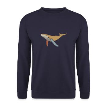Wal - Buckelwal - Retro - Geschenk - Unisex Pullover - Navy - Vorne - Alina (178cm) & Michal (187cm)