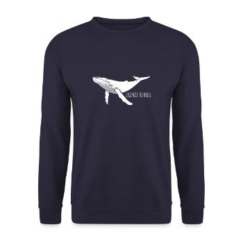 Licence to Krill, Whale - Humpback Whale - Marine Mammal - Unisex Sweatshirt - navy - Front - Alina (178cm) & Michal (187cm)
