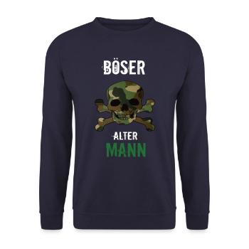 Alter Mann mit Totenkopf in Tarnfarben - Unisex Pullover - Navy - Vorne - Alina (178cm) & Michal (187cm)