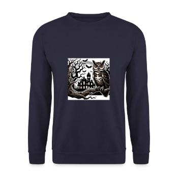 Hibou Halloween et château hanté - Sweat-shirt Unisexe - marine - Devant - Alina (178cm) & Michal (187cm)