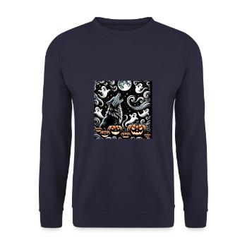 Loup et Halloween - Sweat-shirt Unisexe - marine - Devant - Alina (178cm) & Michal (187cm)
