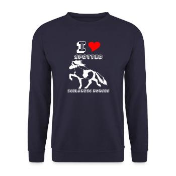Edles Islandpferd Schecke Damen Mädchen - Unisex Pullover - Navy - Vorne - Alina (178cm) & Michal (187cm)