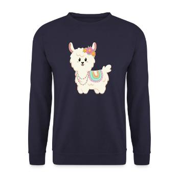 Sommer, Sonne, Lama mit Blumen - Unisex Pullover - Navy - Vorne - Alina (178cm) & Michal (187cm)